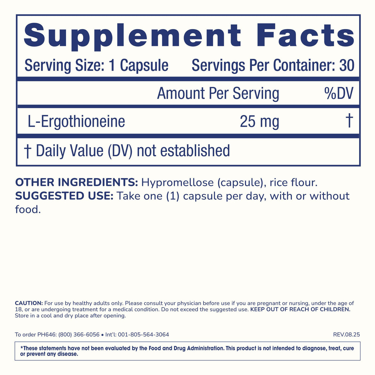 ProHealth Ergothioneine 25 mg sur une table avec des fruits