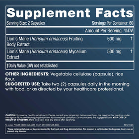 ProHealth Lion’s Mane 120 capsules vue arrière avec informations nutritionnelles
