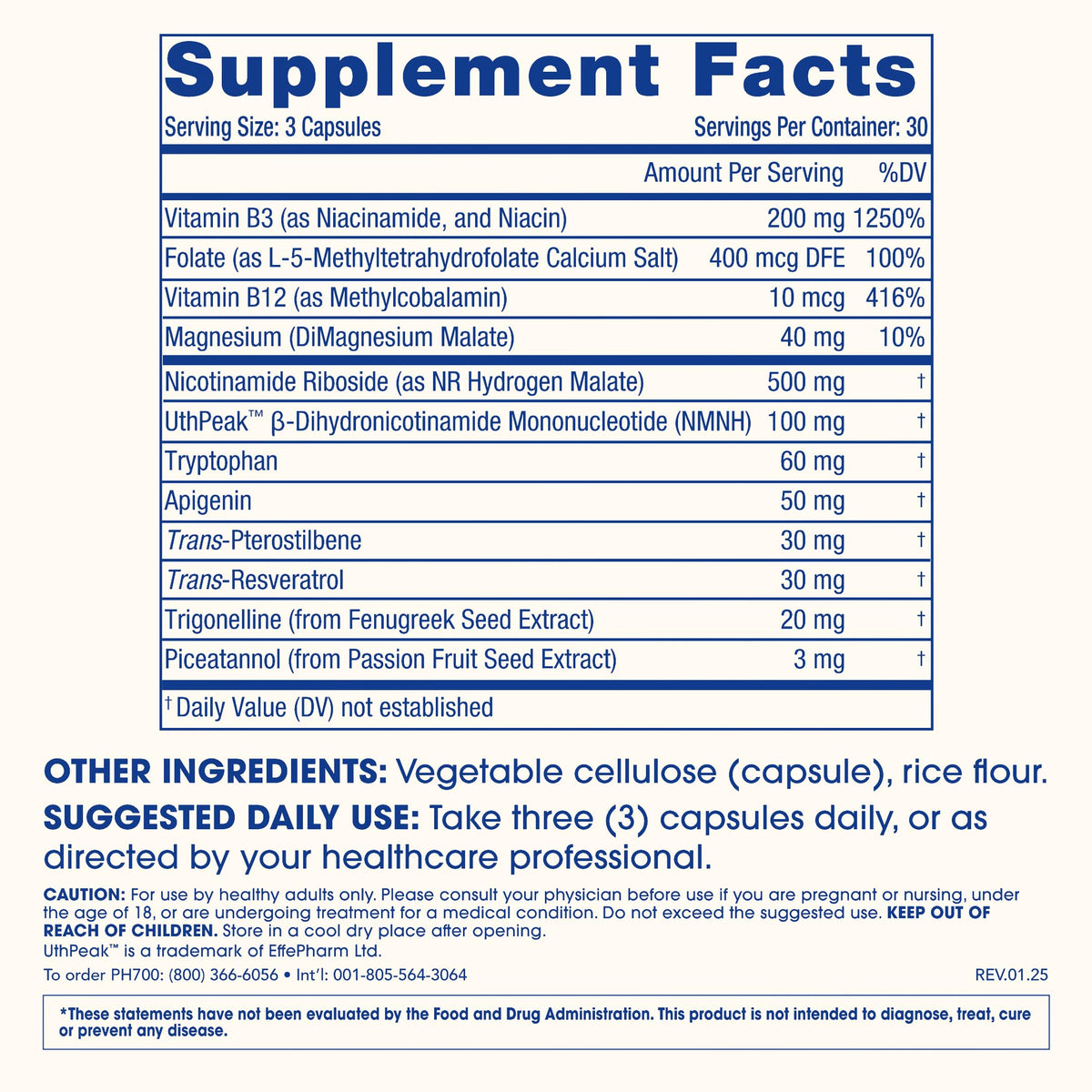 ProHealth NAD Triple support 90 capsules avec des ingrédients