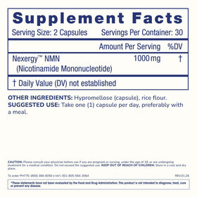 ProHealth NMN 1000mg capsules avec étiquette détaillant les ingrédients