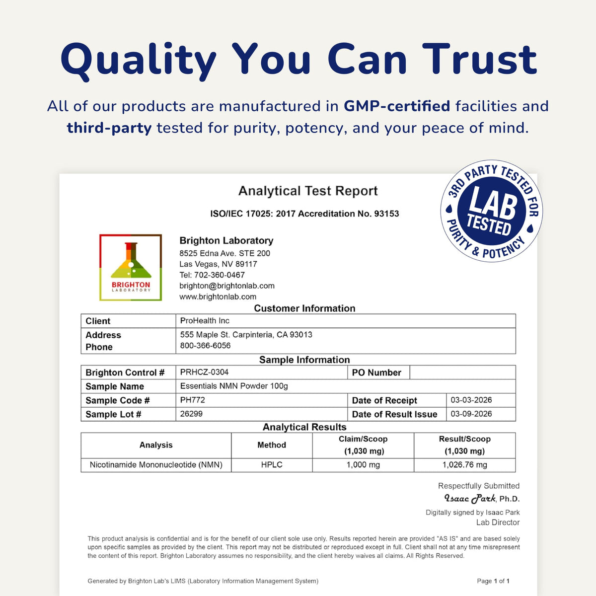 ProHealth NMN Poudre 100g en usage quotidien