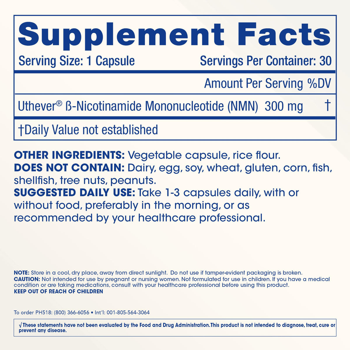 ProHealth NMN Pro 300 informational label