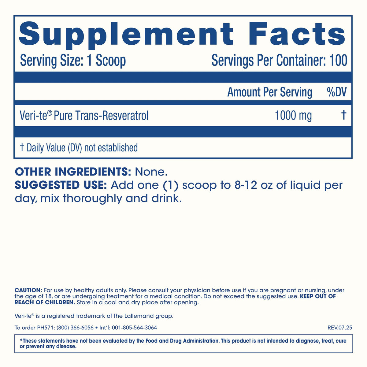 ProHealth Poudre de Trans-Resvératrol 100 g et sa composition