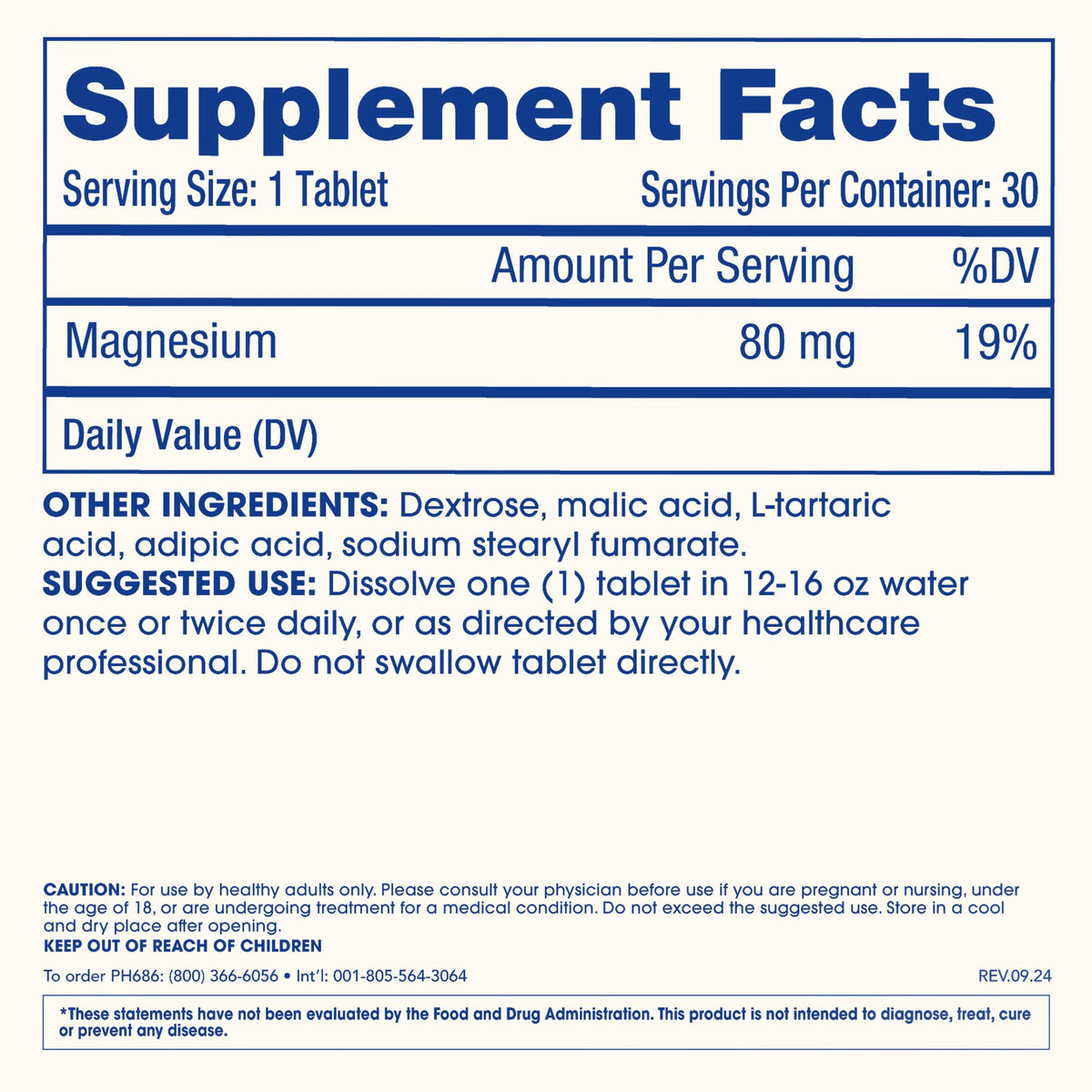 ProHealth Tablettes d'Hydrogène Moléculaire 80 mg, côté de l'emballage