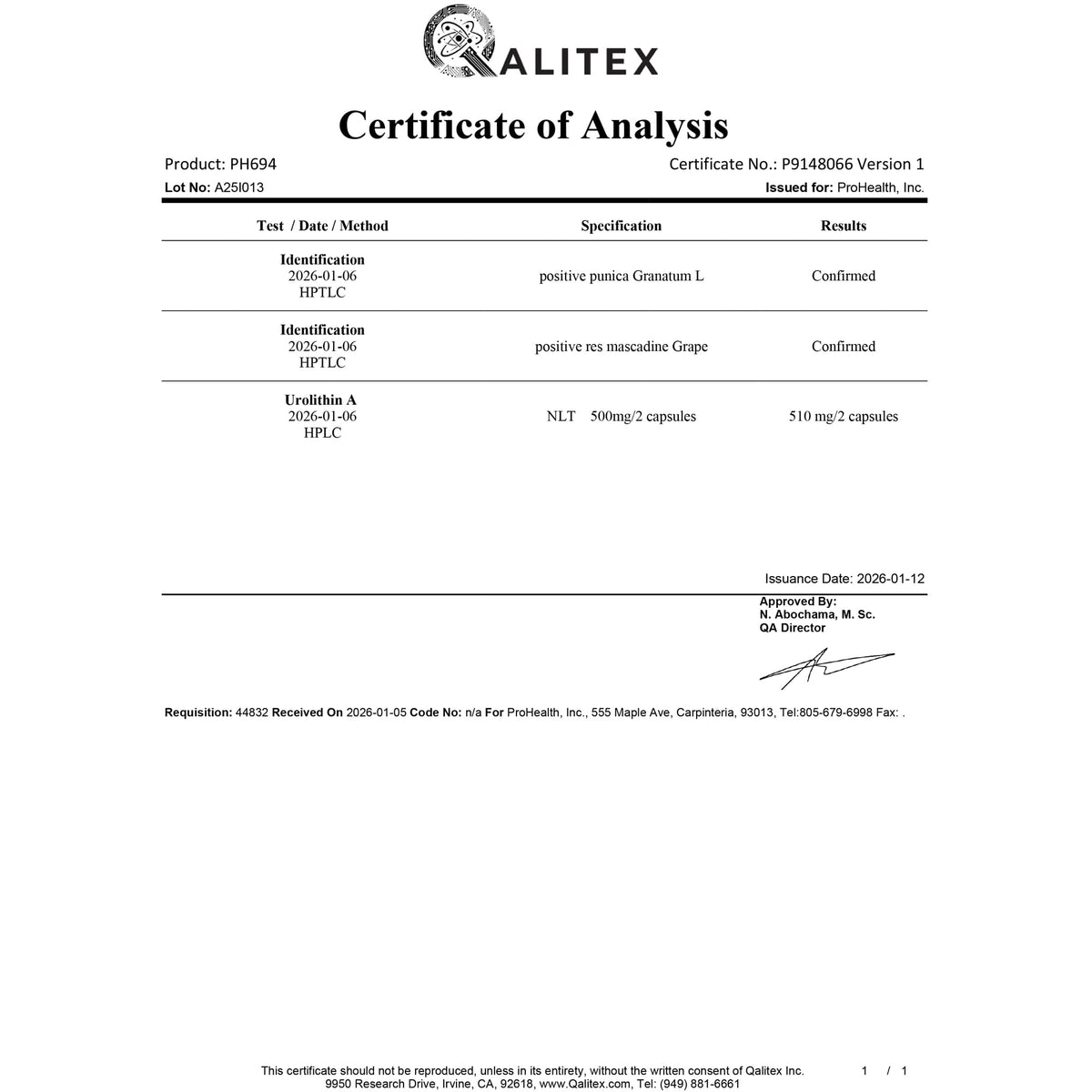 ProHealth Urolithin A 60 capsules et mode d'emploi