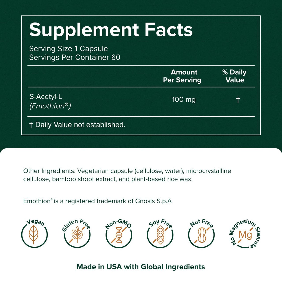 Prominent Nutrition S-Acetyl L-Glutathione 100mg 60 Capsules - vue arrière