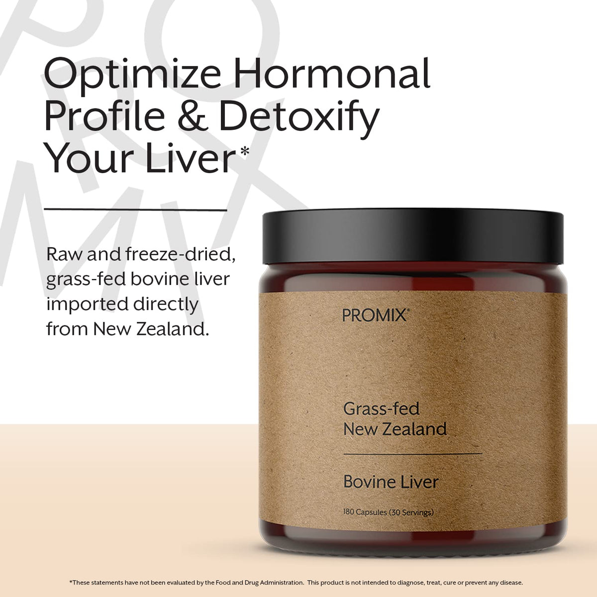 ProMix Nutrition capsules de foie bovin cru avec étiquette visible