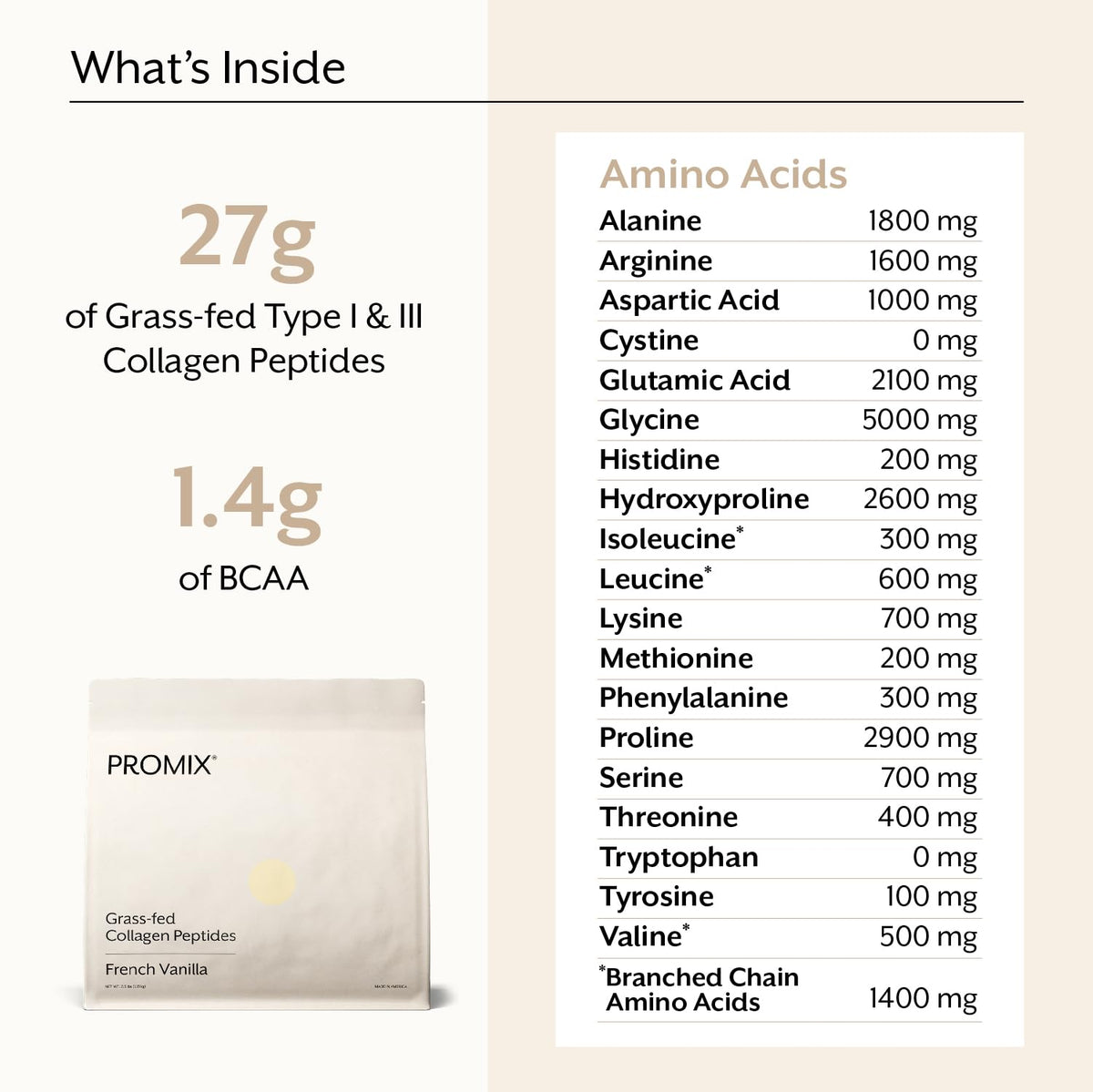 ProMix Nutrition Poudre de Collagène Aromatisée Vanille 1179g ingrédients sur l'étiquette
