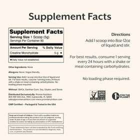 ProMix Nutrition Poudre de Créatine Monohydrate 458g étiquette des ingrédients