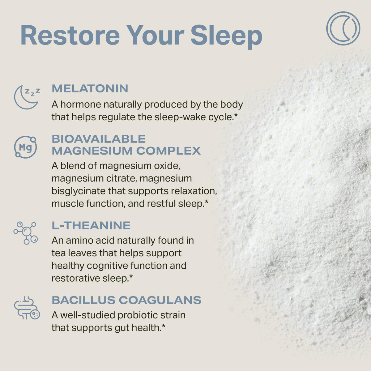 Proper Complément Alimentaire Sommeil poudre bleue dans une cuillère