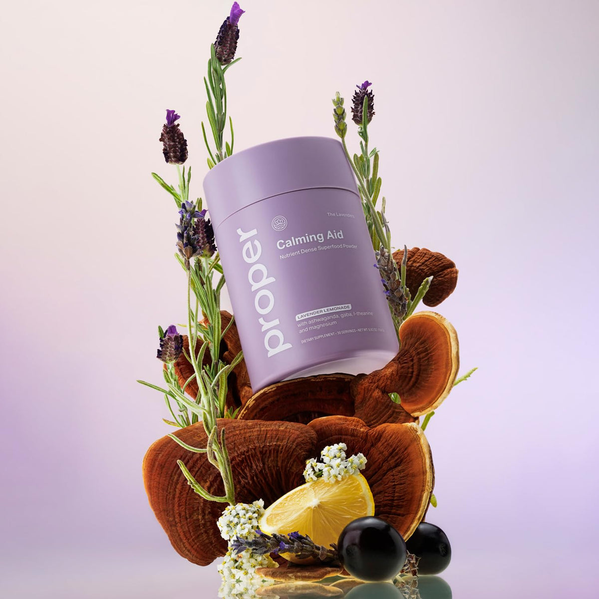 Proper The Lavenders Calming Aid serving suggestion with lemon