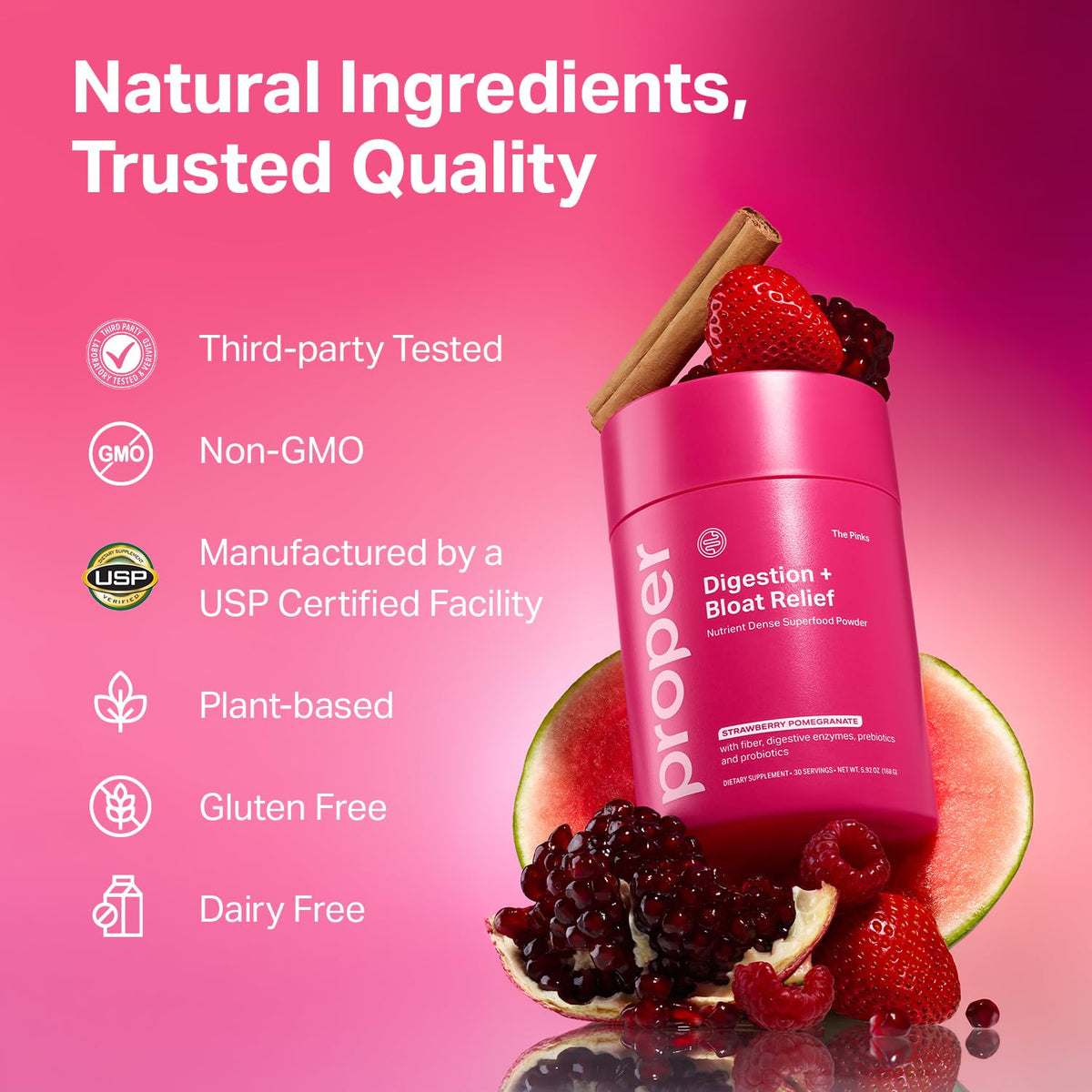 Proper The Pinks mélange probiotique 231g sur une table en bois