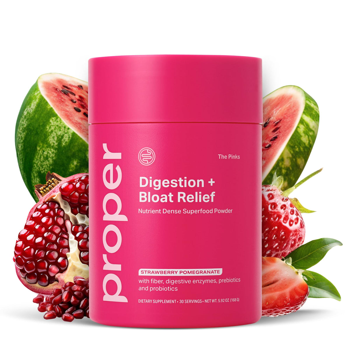 Proper The Pinks mélange probiotique saveur fraise grenade 231g vue de face