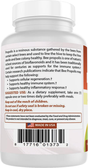 Propolis d'abeille Best Naturals avec des ingrédients naturels en arrière-plan