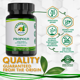 Propolis Health capsules avec étiquette visible