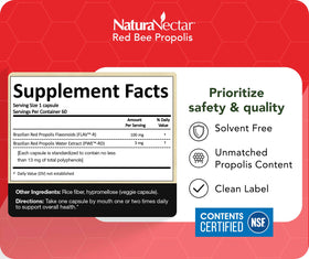 Propolis Rouge NaturaNectar, capsules ouvertes sur une table