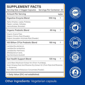 Proriginal Multi-Enzymes 120 Capsules arrière de l'emballage