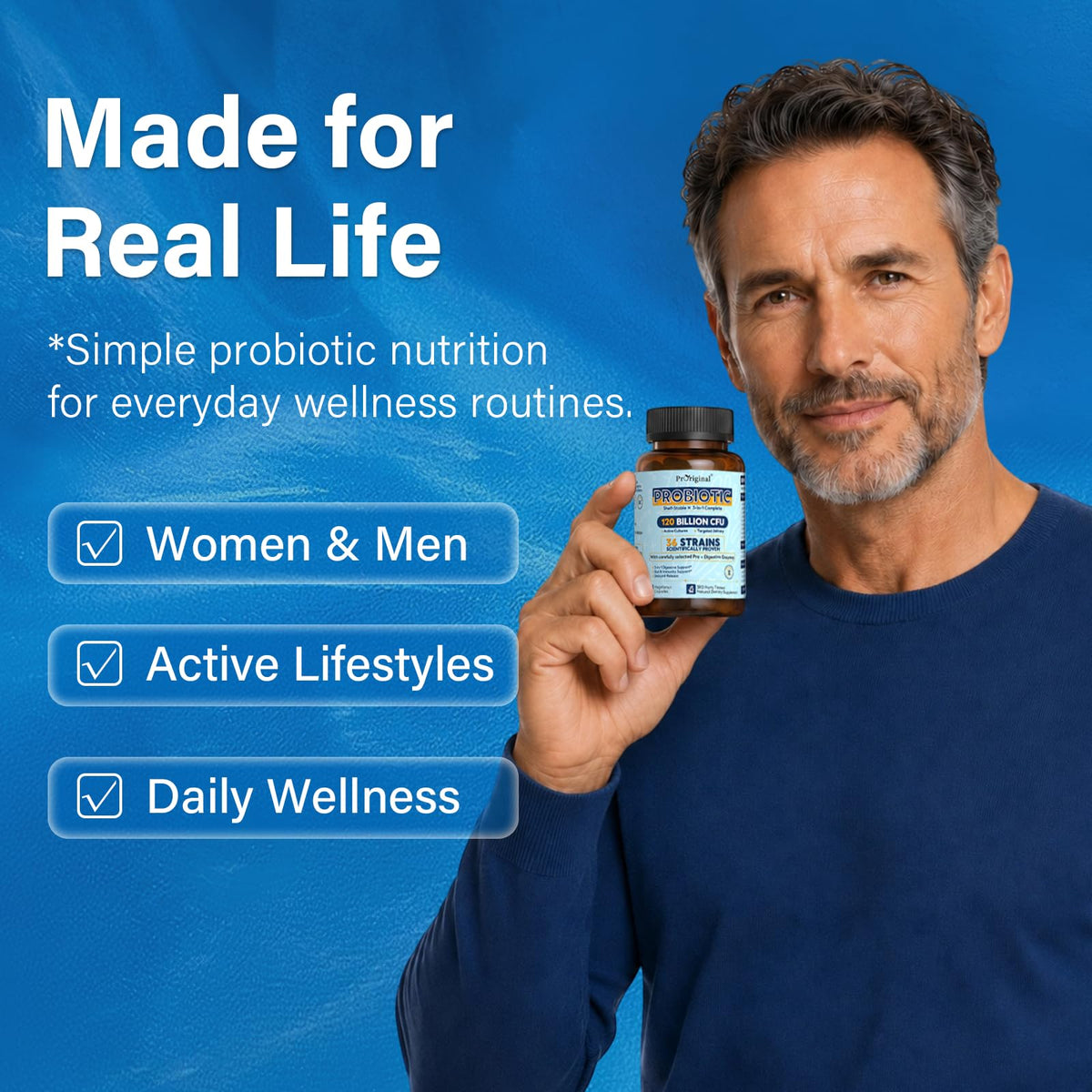 Proriginal Probiotiques 120 milliards CFU 30 capsules avec un verre d'eau