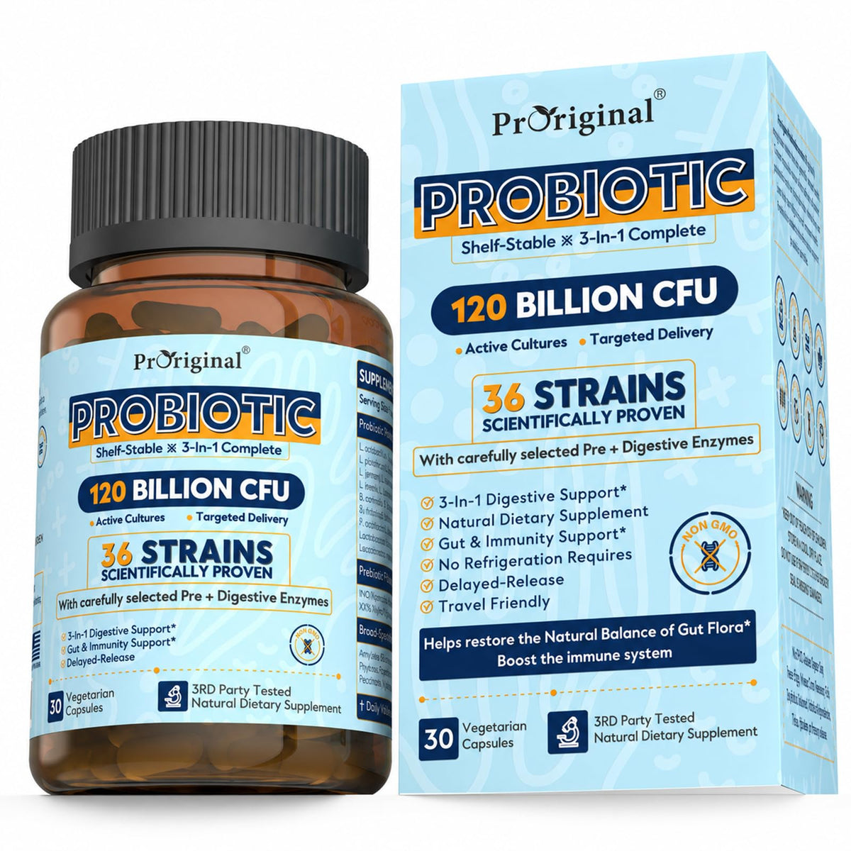 Proriginal Probiotiques 120 milliards CFU 30 capsules vue de face