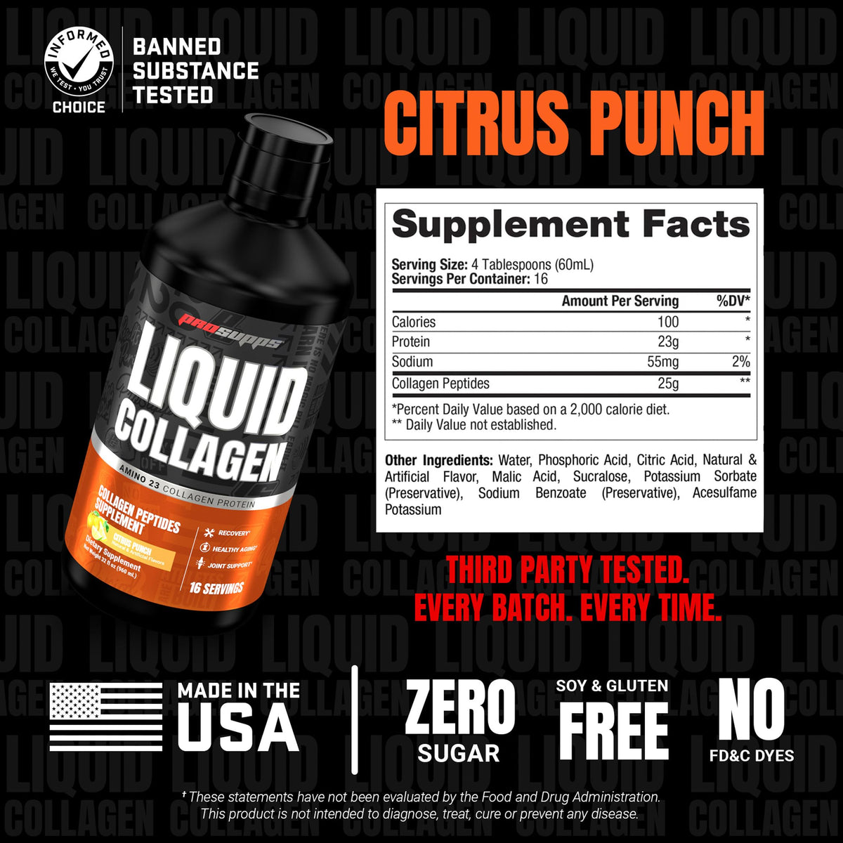 ProSupps Amino23 Collagène Liquide Agrumes, mise en avant des peptides de collagène