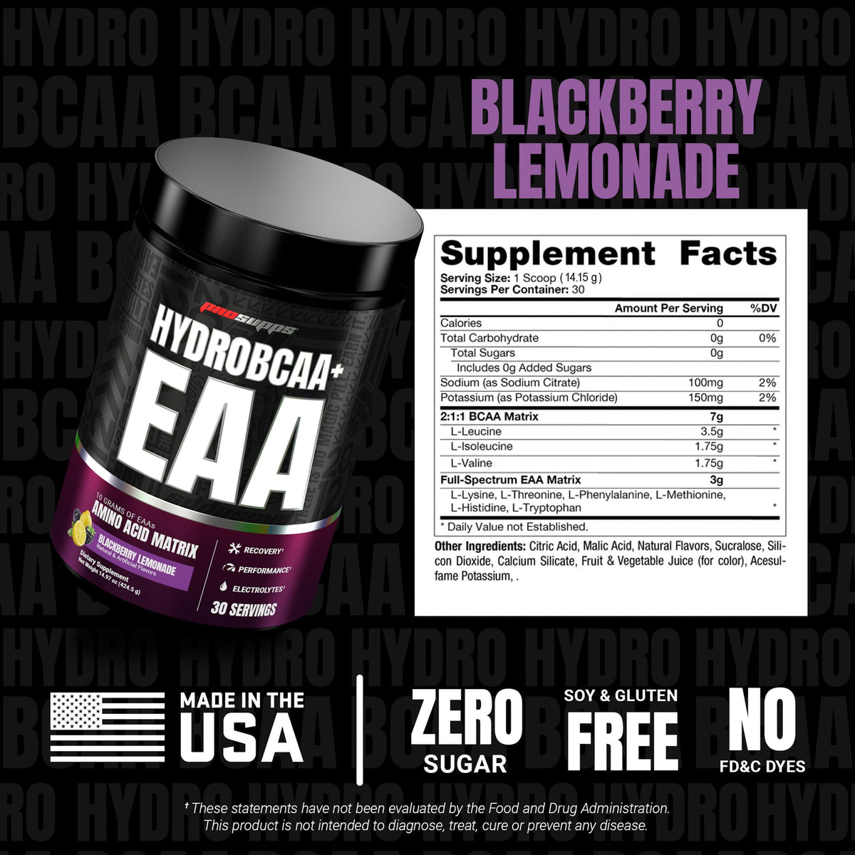 ProSupps HydroBCAA Poudre Acides Aminés 490g étiquette arrière