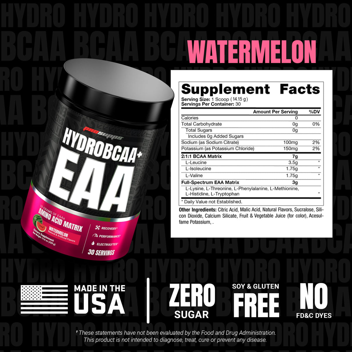ProSupps HydroBCAA Poudre Saveur Pastèque 481g sur une table avec shaker