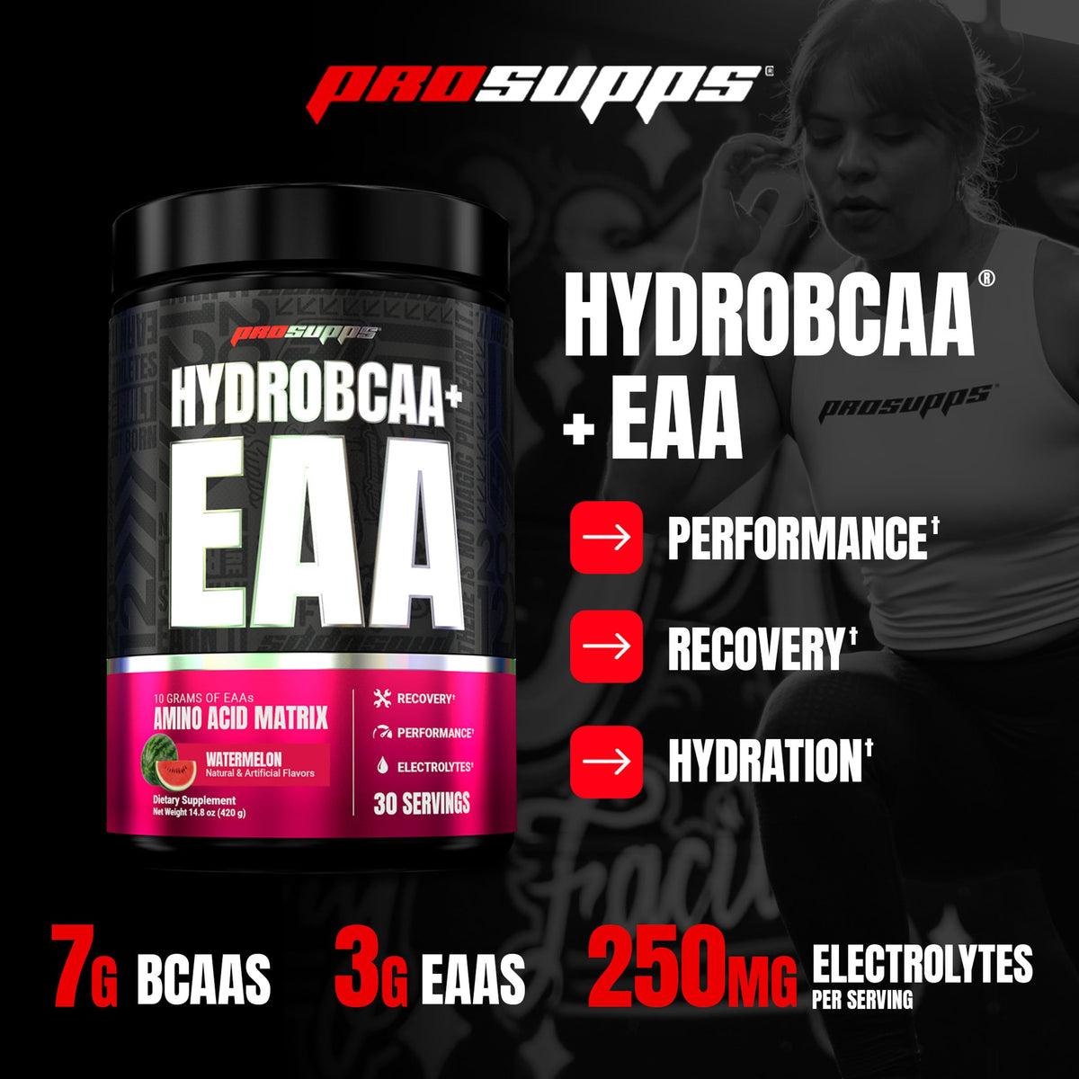 ProSupps HydroBCAA Poudre Saveur Pastèque 481g vue arrière