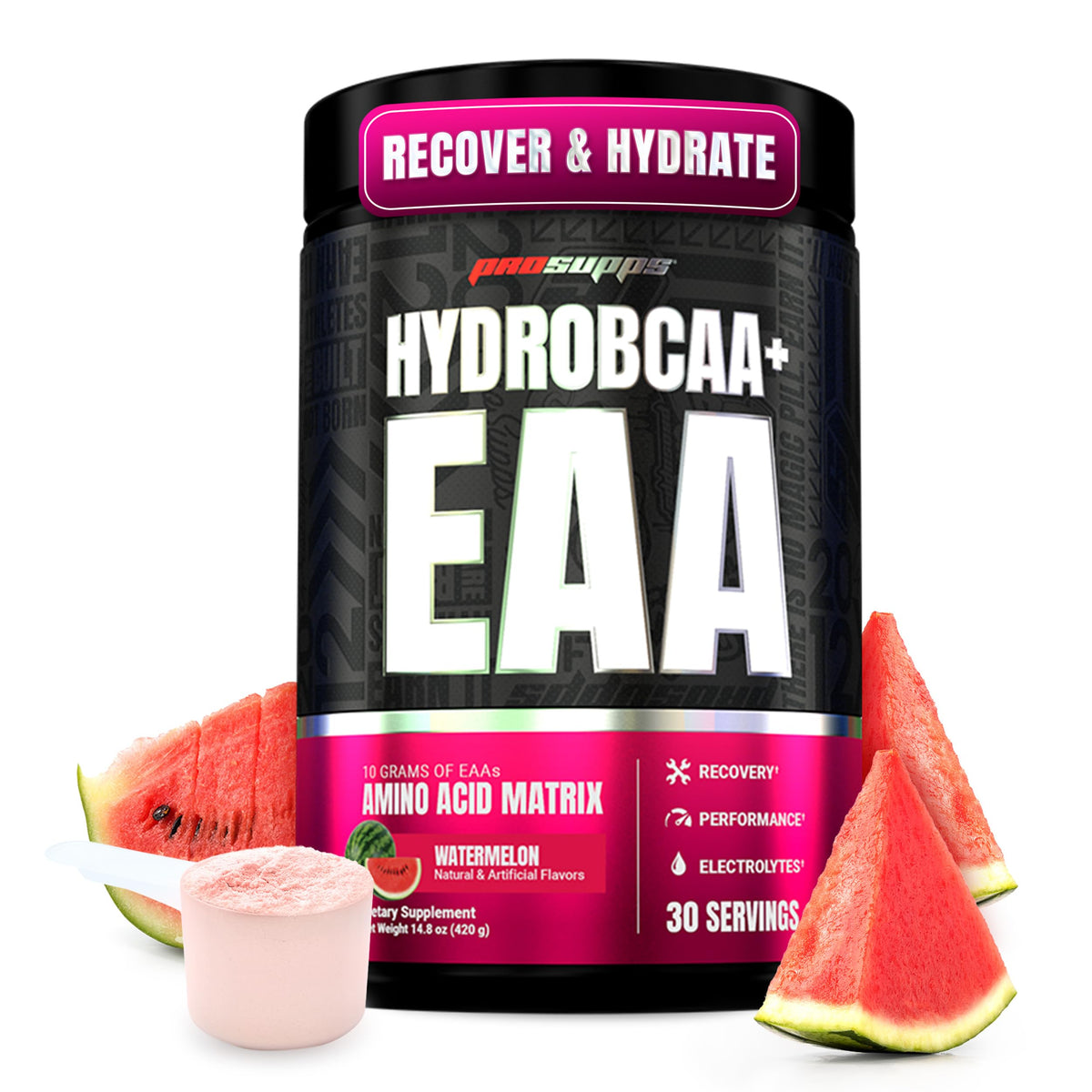 ProSupps HydroBCAA Poudre Saveur Pastèque 481g vue de face