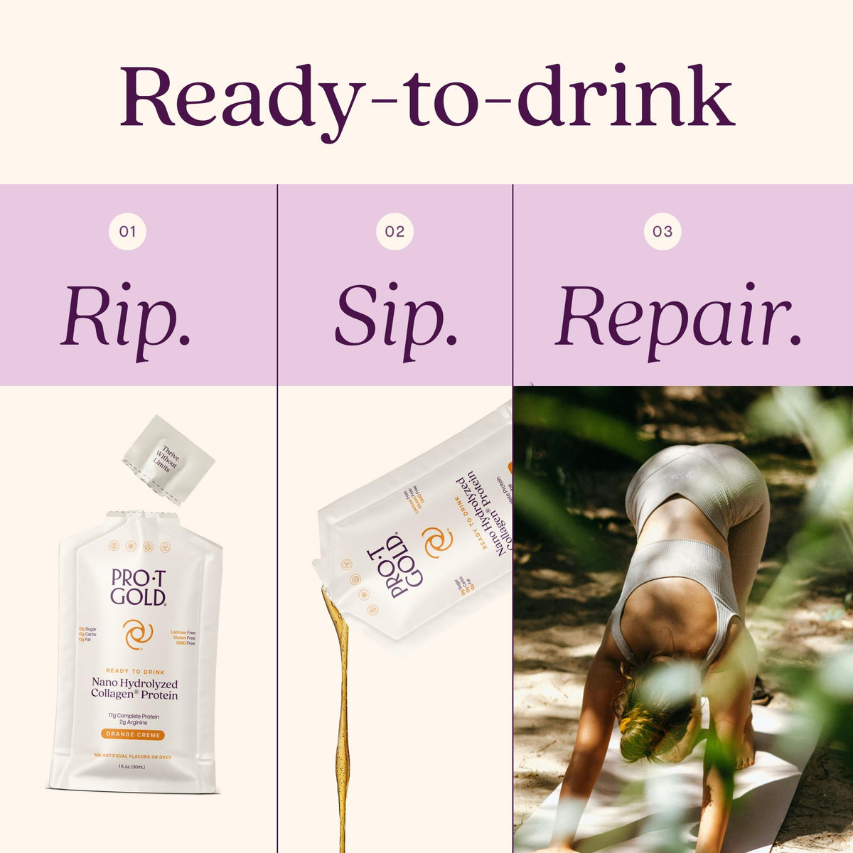 ProT Gold Collagène Liquide Orange Crème avec ingrédients