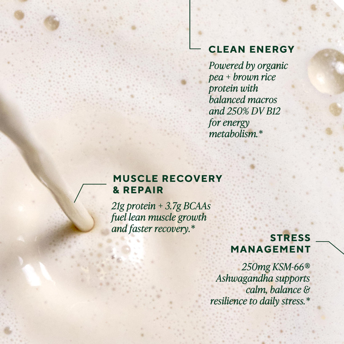 Protéine en poudre OM MUSHROOM SUPERFOOD versée dans un verre