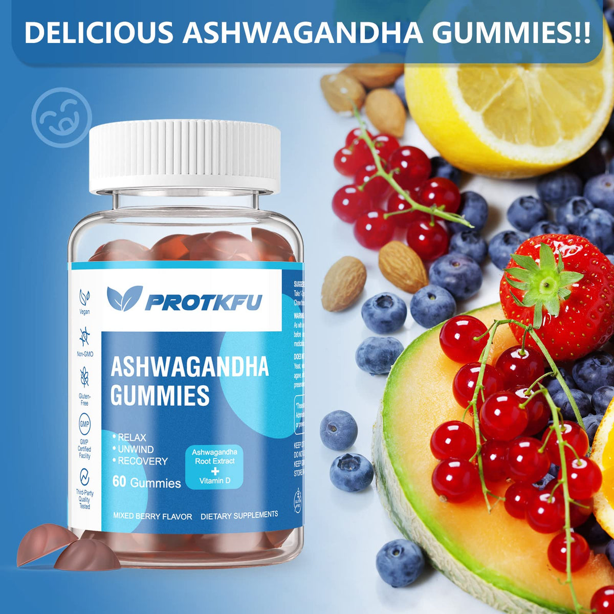 ProTKFU Gummies Ashwagandha, vue de l'arrière de l'emballage