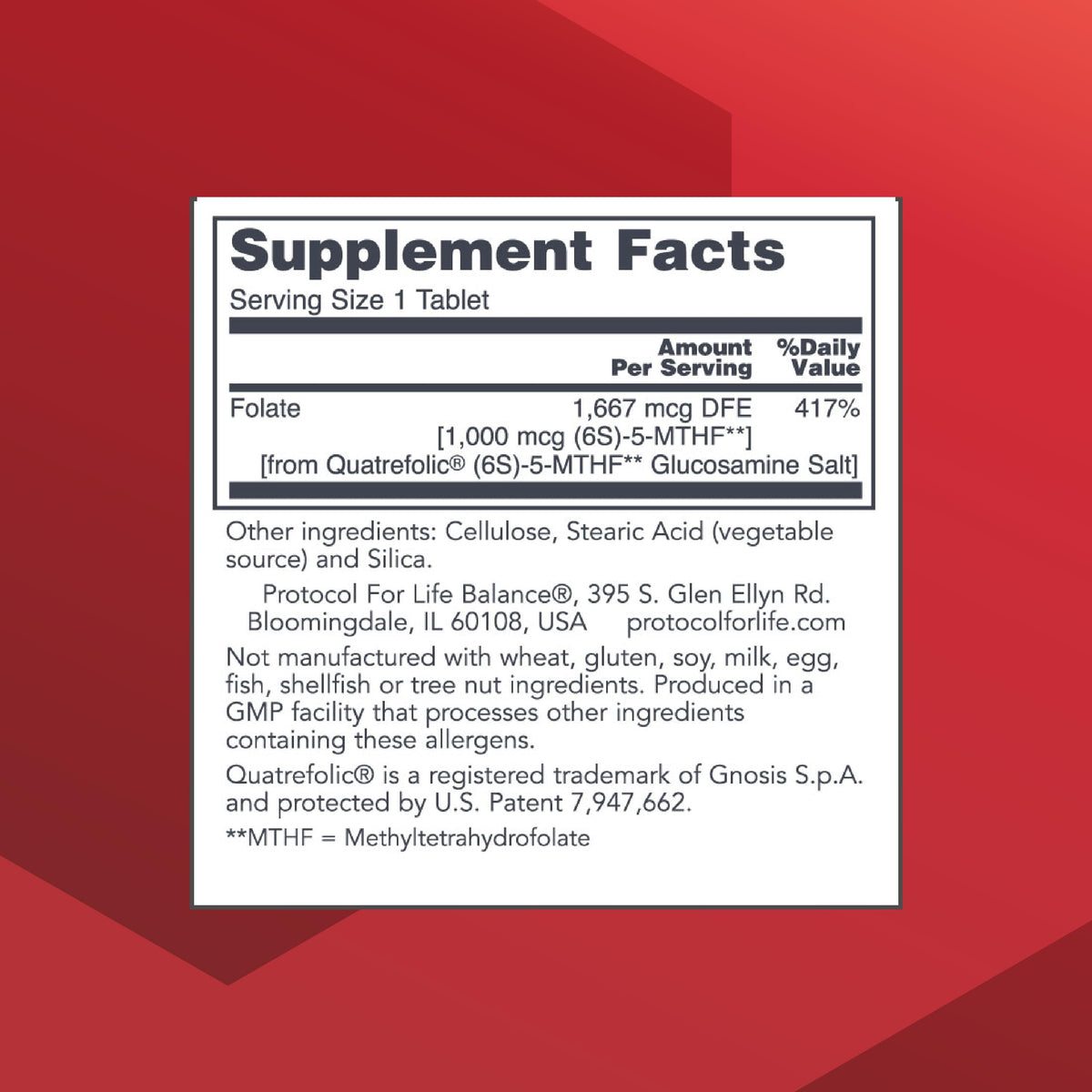 PROTOCOL FOR LIFE BALANCE 5-Méthylfolate 1000 mcg comprimés arrière