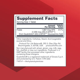 PROTOCOL FOR LIFE BALANCE 5-Méthylfolate 1000 mcg comprimés arrière