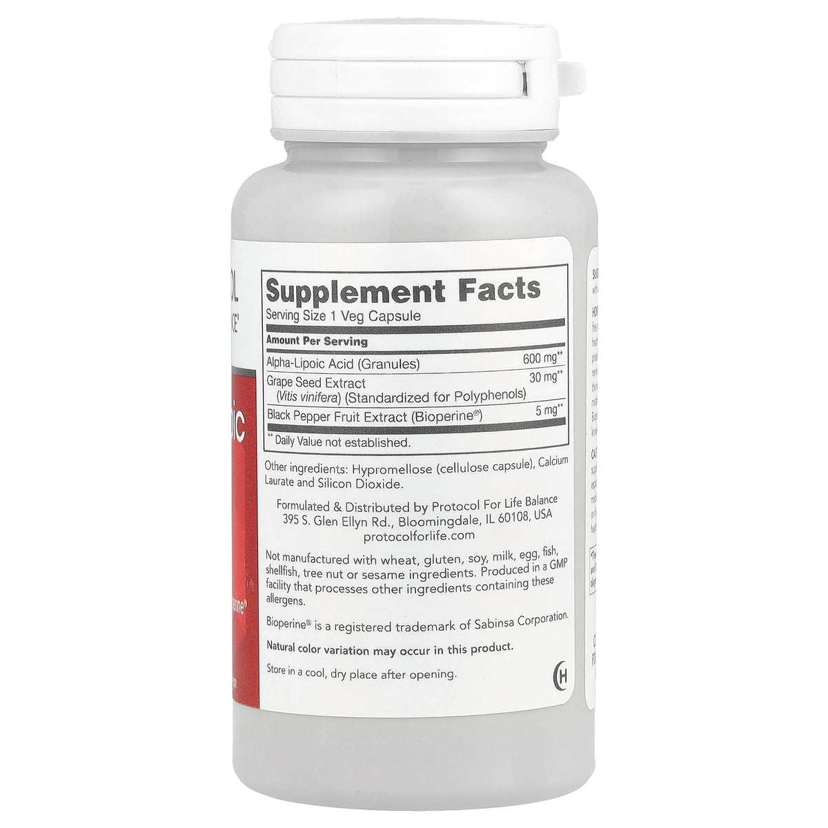 PROTOCOL FOR LIFE BALANCE Acide Alpha-Lipoïque capsules végétales vue de près