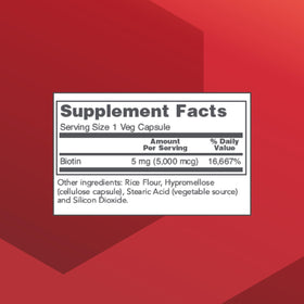 PROTOCOL FOR LIFE BALANCE Biotine 5 000 mcg côté du flacon
