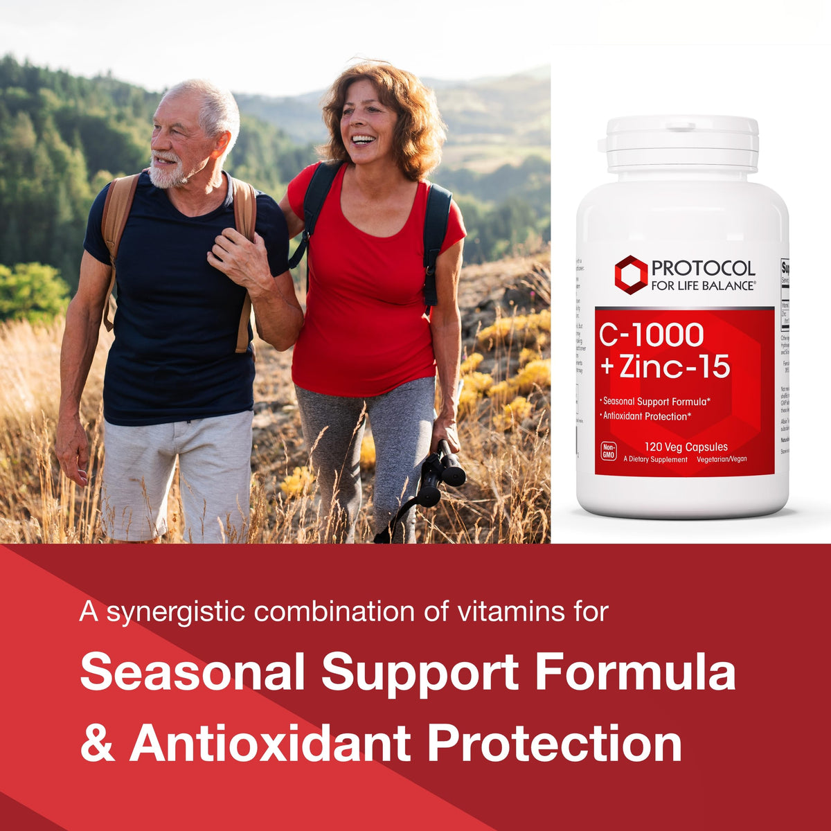 PROTOCOL FOR LIFE BALANCE C-1000 + Zinc-15 capsules ouvertes sur une surface