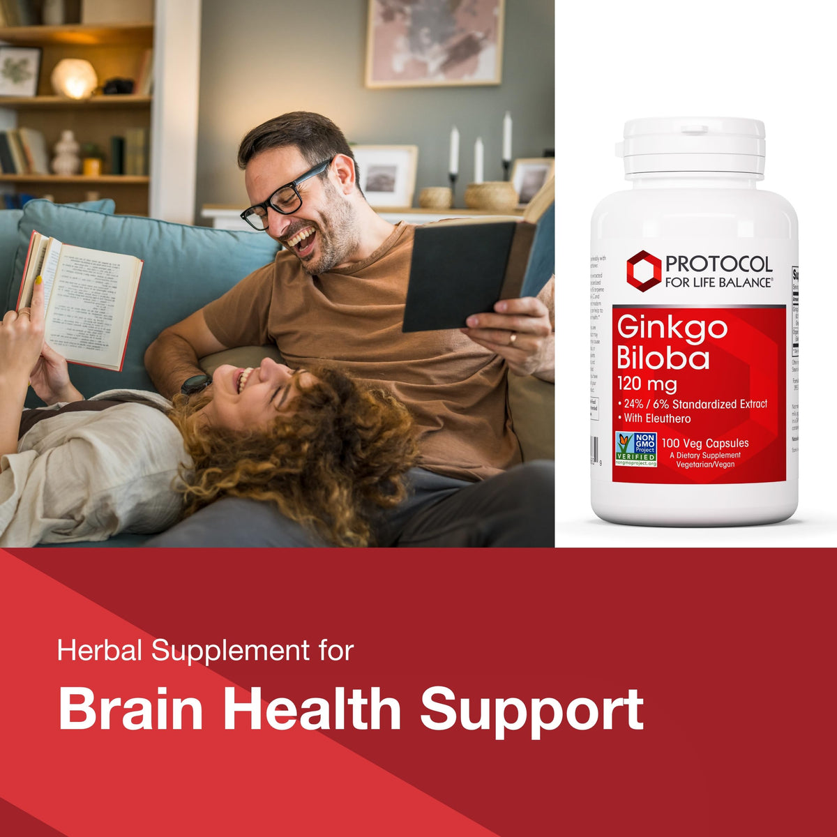 PROTOCOL FOR LIFE BALANCE Ginkgo Biloba 120mg capsules on a wooden table