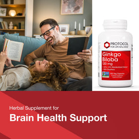 PROTOCOL FOR LIFE BALANCE Ginkgo Biloba 120mg capsules on a wooden table
