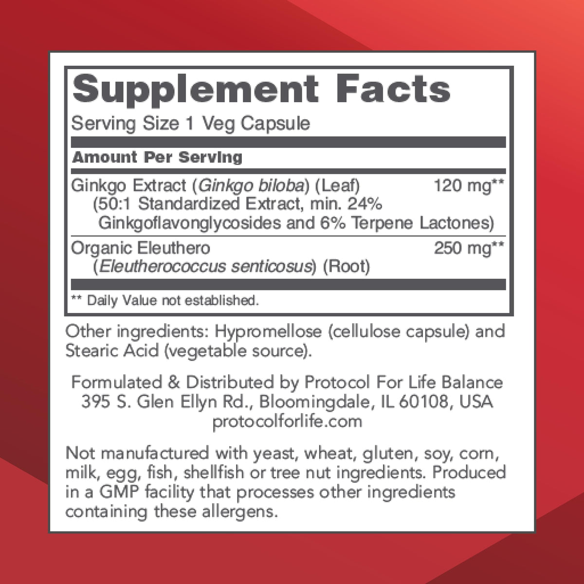 PROTOCOL FOR LIFE BALANCE Ginkgo Biloba 120mg packaging side view