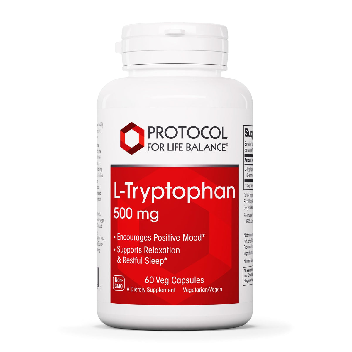 PROTOCOL FOR LIFE BALANCE L-Tryptophan 500mg 60 Veg Caps front view