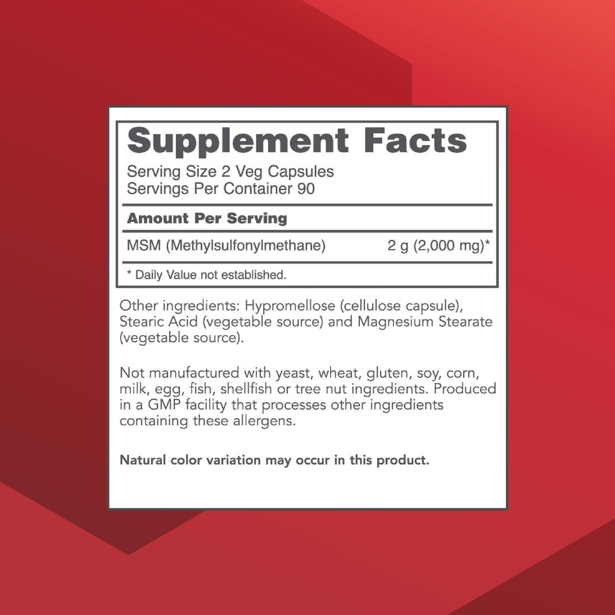 PROTOCOL FOR LIFE BALANCE MSM 1 000 mg capsules vegan