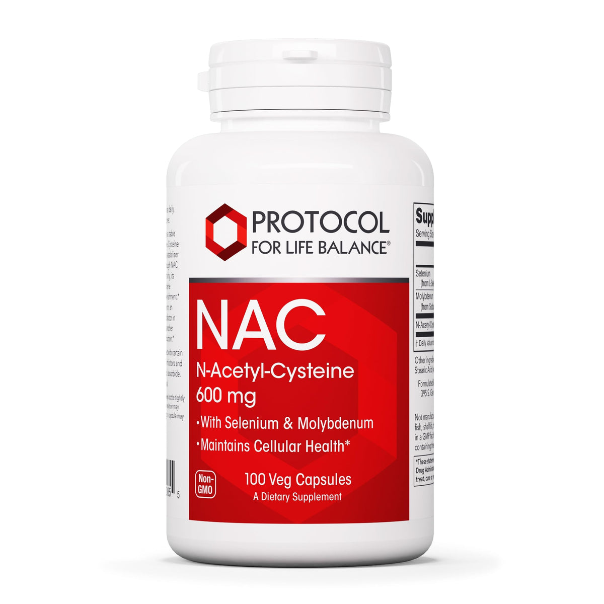 PROTOCOL FOR LIFE BALANCE NAC 600mg Sélénium 100 Veg Caps vue avant