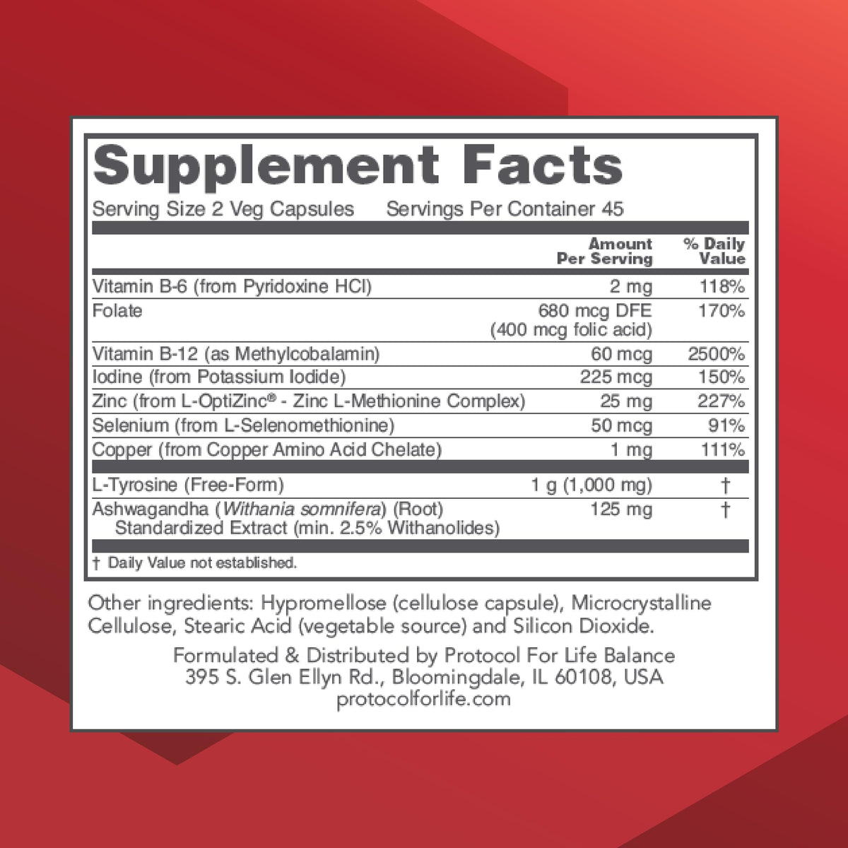 PROTOCOL FOR LIFE BALANCE Ortho Thyroid 90 Caps - étiquette et composition