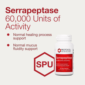 PROTOCOL FOR LIFE BALANCE Serrapeptase 60 Veg Caps capsules on a wooden table