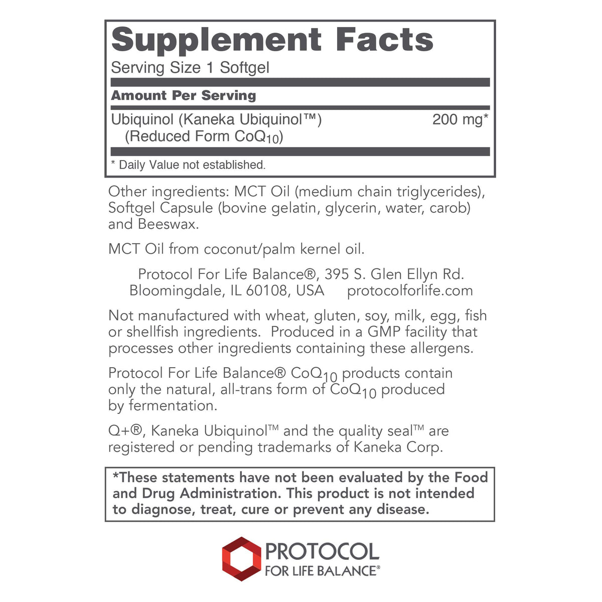 PROTOCOL FOR LIFE BALANCE Ubiquinol 200mg CoQ10 gélules arrière