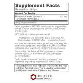 PROTOCOL FOR LIFE BALANCE Ubiquinol 200mg CoQ10 gélules arrière