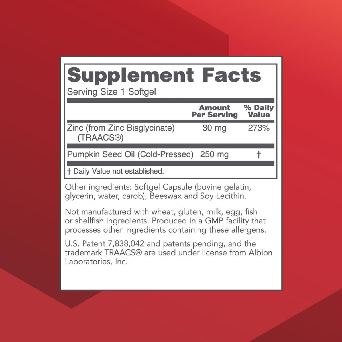PROTOCOL FOR LIFE BALANCE Zinc Glycinate 30mg 120 gélules vue arrière