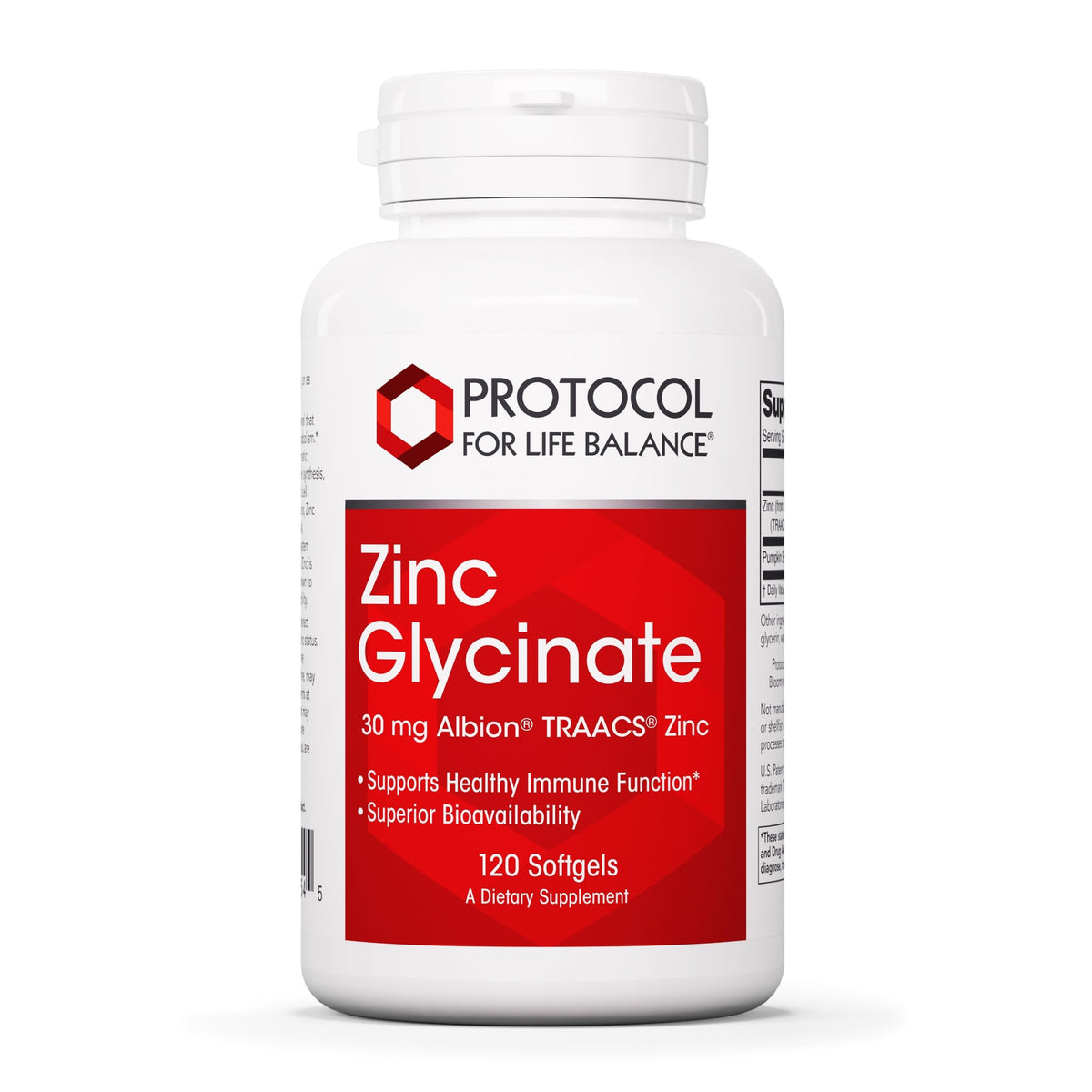 PROTOCOL FOR LIFE BALANCE Zinc Glycinate 30mg 120 gélules vue de face