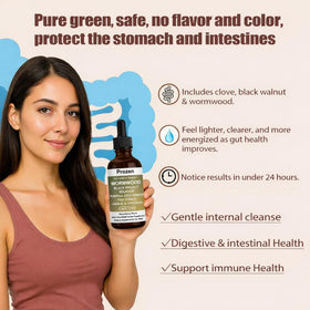 Prozen Wormwood Gut Cleanse 60ml en utilisation avec un verre d'eau