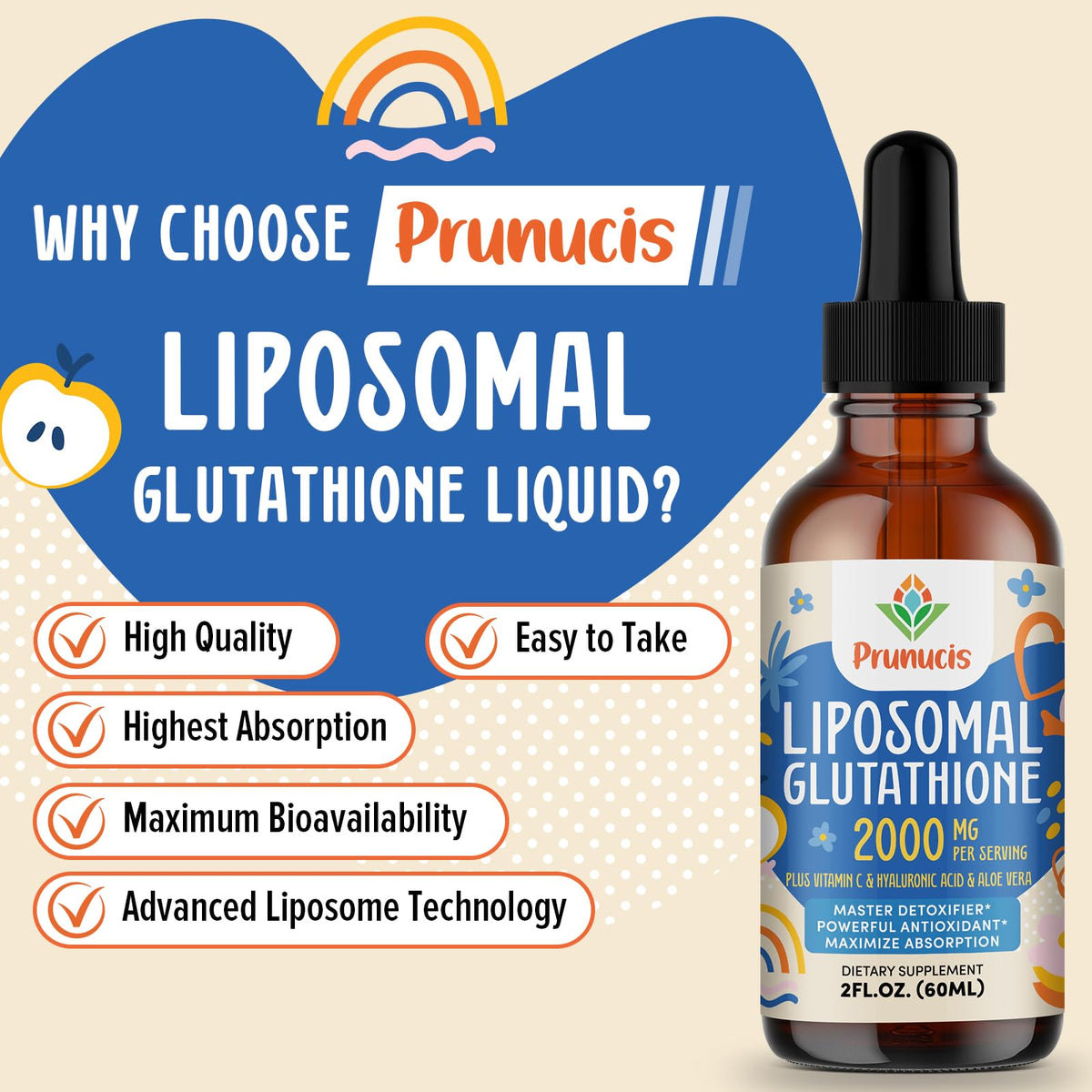 Prunucis Liposomal Glutathione 2000 MG sur un fond neutre